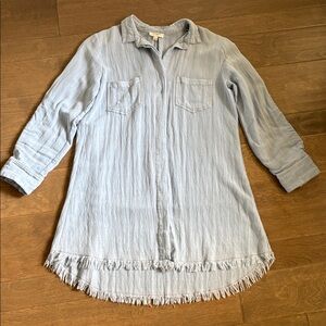 Umgee Chambray Denim Tunic Raw Hem Large